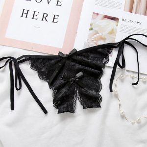 女らしさ満開サイドリボンオープンショーツ ブラック